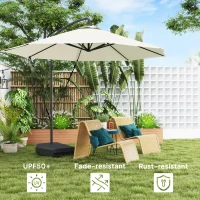 Outsunny 10FT Cantilever Umbrella with Fillable Base, Wind Strap and Cover, Offset Hanging Umbrella with Crank, Cream White(m-6)