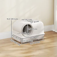 PawHut Cat Litter Box Easy Clean Drawer Odor Control Hooded Cat Litter Tray with Scoop White and Grey(m-3)