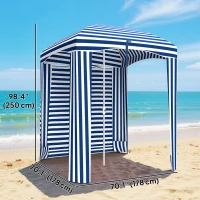 Outsunny 70.1" L x 70.1" W Cabana Umbrella with Walls, Vents, Ruffles, Carry Bag, Beach Umbrella, Blue White Stripe(m-3)