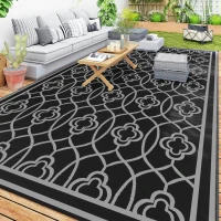 Outsunny 9' x 18' Outdoor RV Rug, Reversible Patio Floor Mat with Carry Bag, Lantern, Black and Grey(m-11)