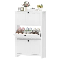 HOMCOM Slim Shoe Cabinet with 3 Flip Drawers, Shoe Storage Cabinet with Adjustable Shelves for Entryway, Holds 18 Pairs, White(m-2)