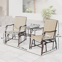 Outsunny Double Patio Glider Chair with Glass Top Center Table, Outdoor Glider Loveseat with High Back,  All Weather Breathable Mesh Fabric for Garden, Backyard, Deck, Light Brown(m-3)