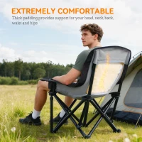Outsunny Camping Chair for Adults, Portable Folding Camping Chair with Side Pockets, Cup Holders, Carry Bag, Black and Gray(m-4)