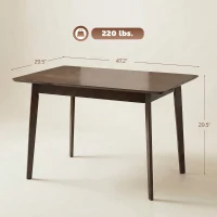 HOMCOM 47.2" Rectangle Dining Table for 4, Mid-Century Modern Kitchen Table with Rubber Wood Frame for Dining Room, Mahogany(m-3)