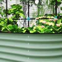 Outsunny Galvanized Raised Garden Beds with Arch Trellis, Metal Planter Box with Climbing Net, Rubber Strap Edging, Open Bottom(m-10)