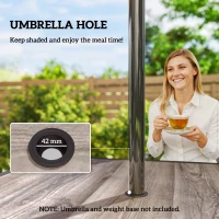 Outsunny Outdoor Dining Table for 4, Square Patio Table with Umbrella Hole, Shelf, Faux Wood Top for Garden, Backyard, Grey(m-7)