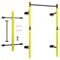 Soozier Folding Squat Rack with Pull Up Bar, Wall Mounted and Adjustable, 1000 Pounds Capacity Power Rack, Yellow(m-11)