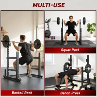 Soozier Adjustable Squat Rack, 660 lbs Multi-Function Barbell Rack for Weight Lifting and Home Gym Strength Training, Black(m-4)