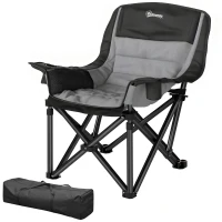 Outsunny Camping Chair for Adults, Portable Folding Camping Chair with Side Pockets, Cup Holders, Carry Bag, Black and Gray(m-1)