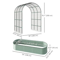 Outsunny Galvanized Raised Garden Beds with Arch Trellis, Metal Planter Box with Climbing Net, Rubber Strap Edging, Open Bottom(m-3)