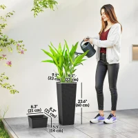 Outsunny 23.6 Inch Tall Planters for Outdoor Plants, Set of 2 Plastic Flower Pots with Drainage Holes, Black(m-3)