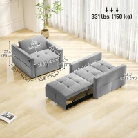 HOMCOM Convertible Chair Bed, Pull Out Sleeper Chair with USB, Adjustable Backrest, Small Velvet Futon Sofa Bed, Grey(m-3)