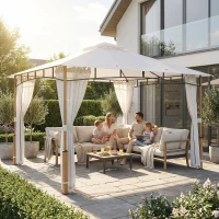 Outsunny 10' x 12' Patio Gazebo, UPF50+ Double Roof Outdoor Gazebo Canopy Shelter with Netting for Backyard, Patio, Cream White(m-9)
