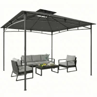 Outsunny 10' x 10' Gazebo, Soft Top Outdoor Gazebo with 2-Tier Roof, Metal Frame, Dark Grey(m-11)