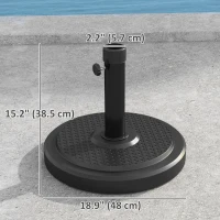 Outsunny 48 lbs Patio Umbrella Base Round HDPE Umbrella Base For 1.5" or 1.9" Outdoor Umbrella Poles Φ18.9" x 15.2" H Black(m-3)