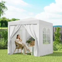 Outsunny 6.6'x6.6' Pop Up Canopy Tent with Sidewalls, Instant Sun Shelter Camping Gazebo with Carry Bag, White(m-10)