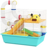PawHut 3 Tiers Hamster Cage for Gerbil, Dwarf Hamster with Tunnels, Water Bottle, Exercise Wheel, 18" x 11" x 15" - Light Blue(m-2)