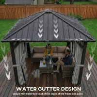 Outsunny 10' x 10' Hardtop Gazebo with Galvanized Steel Roof, Permanent Garden Gazebo with Netting and Curtains(m-5)