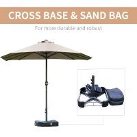 Outsunny 15' Outdoor Patio Umbrella with Twin Canopy Sunshade Steel Table Umbrella w/ Lift Crank, Cross base, Sandbag, Light Grey(m-5)