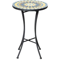 Outsunny Mosaic Patio Table, Round Coffee Table with Metal Frame, Garden Furniture for Outdoor, Poolside, Yellow(m-2)