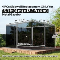 Outsunny Replacement Mosquito Netting for Gazebo 13' x 13' Black Screen Walls for Canopy with Zippers, Dark Grey(m-3)