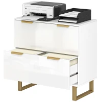 HOMCOM Lateral File Cabinet with 2 Drawers, Modern Filing Cabinet for Letter/A4/Legal Size Files, High Gloss White(m-2)