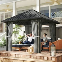 Outsunny 10' x 10' Hardtop Gazebo with Galvanized Steel Roof, Permanent Garden Gazebo with Netting and Curtains(m-8)
