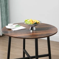 HOMCOM Ф31.5" Dining Room Table, Industrial Style Kitchen Table Round  with Steel Legs, Rustic Brown(m-9)