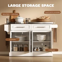 HOMCOM Rolling Kitchen Island with Storage and Stainless Steel Top, Kitchen Trolley with Drawers, Cabinets, Towel Rack(m-5)