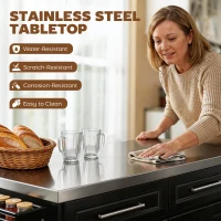 HOMCOM Rolling Kitchen Island Cart with 47" Stainless Steel Top, Portable Island Table for Kitchen with Wheels, Adjustable Shelves, 2 Drawers, Spice, Knife and Towel Rack, Black(m-4)