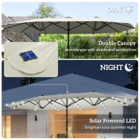 Outsunny 173" Double-Sided Sun Umbrella Garden Parasol Patio Sun Shade Outdoor with LED Solar Light, Cream White(m-4)