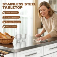 HOMCOM Rolling Kitchen Island with Storage and Stainless Steel Top, Kitchen Trolley with Drawers, Cabinets, Towel Rack(m-4)