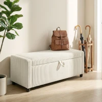 HOMCOM Storage Ottoman, Upholstered Corduroy End of Bed Bench with Thick Padding, Storage Bench for Bedroom, Beige(m-8)