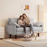 HOMCOM 3 Seater Sofa, Velvet Upholstered Couch with Spring Cushions, Rubber Wood Legs and 2 Pillows, Grey(m-9)