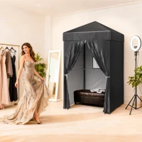 Outsunny 4 x 4 ft Compact Pop Up Canopy Tent, UPF 50+ Changing Room, Portable Instant Privacy Canopy with Mesh Window, Black(m-10)