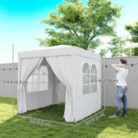Outsunny 6.6'x6.6' Pop Up Canopy Tent with Sidewalls, Instant Sun Shelter Camping Gazebo with Carry Bag, White(m-3)