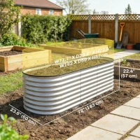 Outsunny 2Pcs Galvanized Raised Garden Bed, 6 x 2 x 2 ft Modular Metal Garden Beds with Rubber Strip Edging, Silver(m-3)