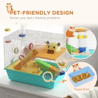 PawHut 3 Tiers Hamster Cage for Gerbil, Dwarf Hamster with Tunnels, Water Bottle, Exercise Wheel, 18" x 11" x 15" - Light Blue(m-7)