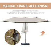 Outsunny 15' Outdoor Patio Umbrella with Twin Canopy Sunshade Steel Table Umbrella w/ Lift Crank, Cross base, Sandbag, Light Grey(m-6)