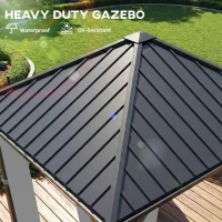 Outsunny 10' x 10' Hardtop Gazebo with Galvanized Steel Roof, Permanent Garden Gazebo with Netting and Curtains(m-4)