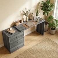 HOMCOM L Shaped Computer Desk Home Office Desk with 3 Drawers Black Wood Grain(m-10)