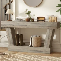 HOMCOM 63 Inch Vintage Console Table, Narrow Entryway Table with Open Shelf for Living Room, Light Brown(m-8)