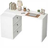 HOMCOM L Shaped Computer Desk Home Office Desk with 3 Drawers White Wood Grain(m-11)