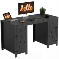 HOMCOM 53" Farmhouse Executive Desk, Computer Desk with Drawers and 2 Cabinets, Study Table for Home Office, Black Wood Grain(m-2)