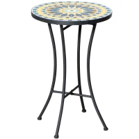 Outsunny Mosaic Patio Table, Round Coffee Table with Metal Frame, Garden Furniture for Outdoor, Poolside, Yellow(m-11)