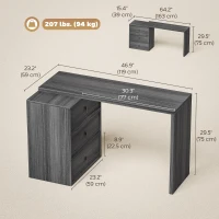 HOMCOM L Shaped Computer Desk Home Office Desk with 3 Drawers Black Wood Grain(m-3)