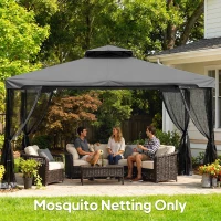 Outsunny Replacement Mosquito Netting for Gazebo 13' x 13' Black Screen Walls for Canopy with Zippers, Dark Grey(m-9)