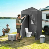 Outsunny 4 x 4 ft Compact Pop Up Canopy Tent, UPF 50+ Changing Room, Portable Instant Privacy Canopy with Mesh Window, Dark Grey(m-1)