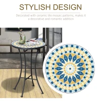 Outsunny Mosaic Patio Table, Round Coffee Table with Metal Frame, Garden Furniture for Outdoor, Poolside, Yellow(m-6)