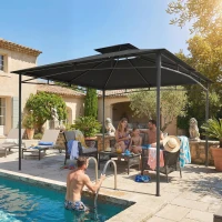 Outsunny 10' x 10' Gazebo, Soft Top Outdoor Gazebo with 2-Tier Roof, Metal Frame, Dark Grey(m-10)